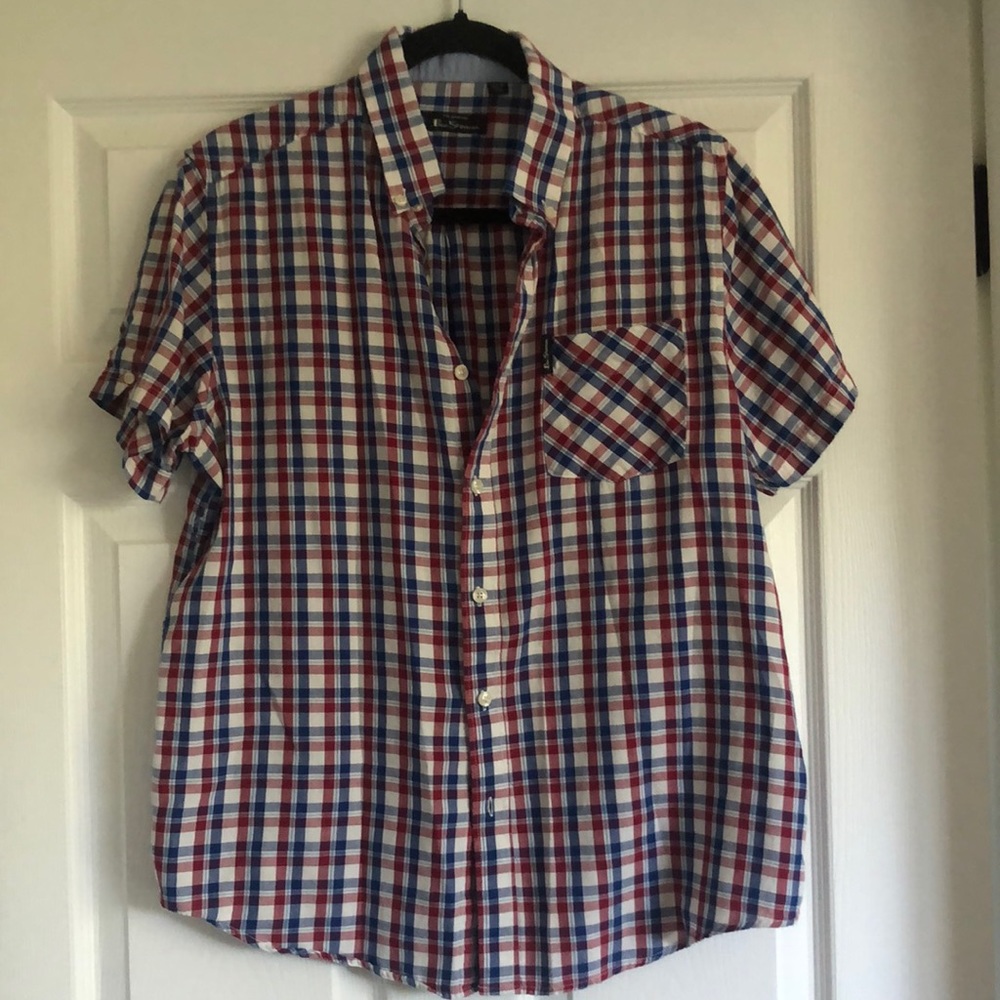 Red, white and blue button down